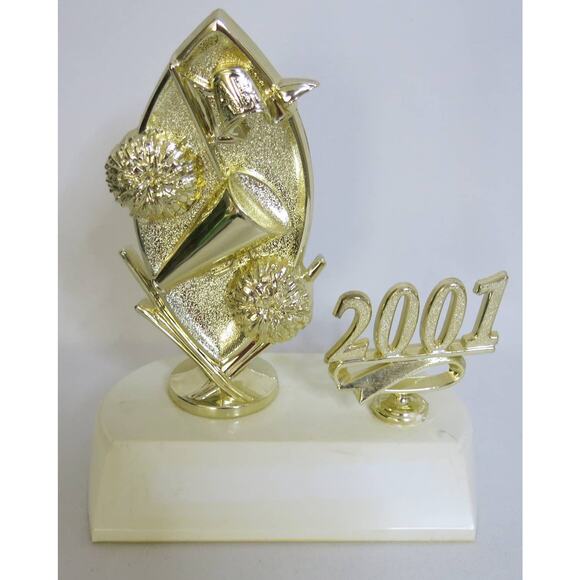 VINTAGE 2001 Cheerleading Trophy School Sports Pom Poms Megaphone White Base - Picture 1 of 7